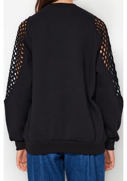 Bisiklet Yaka Düşük Kol File Detaylı Kalın Içi Polarlı Normal Kalıp Örme Sweatshirt indirimleri