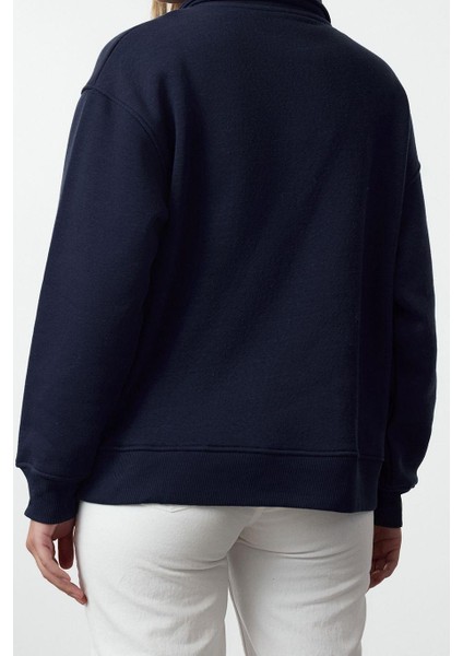 Oversize Fermuarlı Yaka Uzun Kalıp Kalın Polarlı Slogan Baskılı Fermuarlı Örme Sweatshirt fırsatları