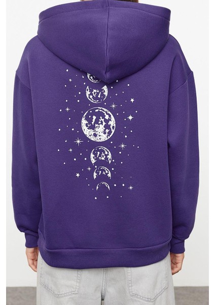 Tarz Bol Kapüşonlu Düşük Kol Uzun Baskılı Geniş Kalıp Kalın Içi Polarlı Örme Sweatshirt fırsatları