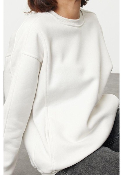 Tarz Bol Bisiklet Yaka Düşük Kol Uzun Geniş Kalıp Cepli Kalın Örme Sweatshirt fiyatları