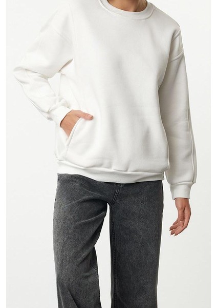 Tarz Bol Bisiklet Yaka Düşük Kol Uzun Geniş Kalıp Cepli Kalın Örme Sweatshirt modelleri