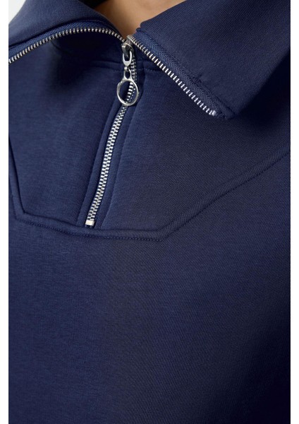 Tarz Bol Fermuarlı Yaka Düşük Kol Uzun Kalın Içi Polarlı Fermuarlı Geniş Kalıp Örme Sweatshirt