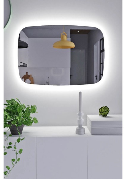 Concept Cam LED Işıklı Dekoratif Duvar Aynası, Ledli Ayna, Salon, Banyo, Yatak Odası, Makyaj Aynası 40X60 cm