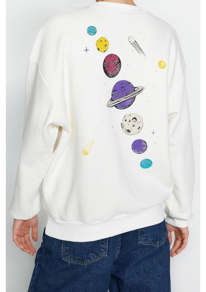 Regular Bisiklet Yaka Düşük Kol Regular Kalın Içi Polarlı Baskılı Normal Kalıp Örme Sweatshirt modelleri