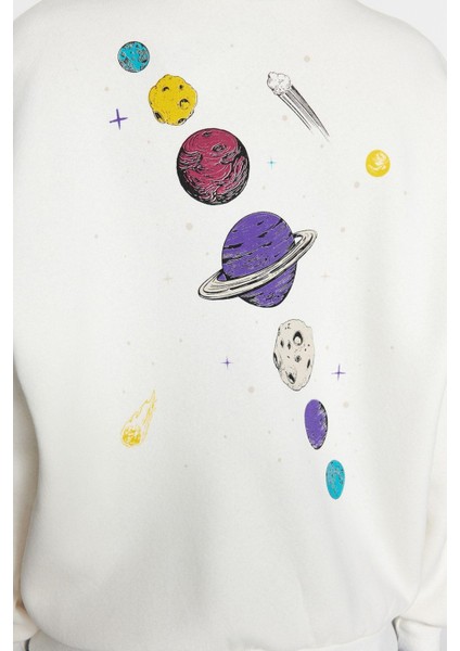 Regular Bisiklet Yaka Düşük Kol Regular Kalın Içi Polarlı Baskılı Normal Kalıp Örme Sweatshirt fırsatları