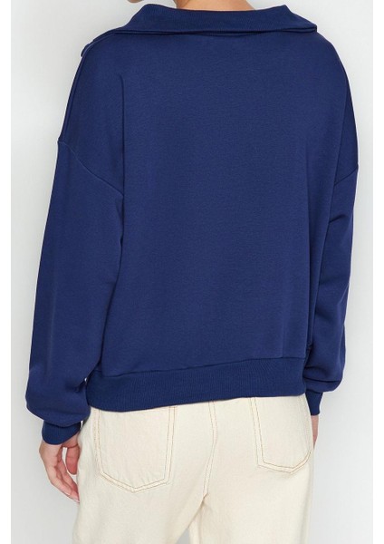 Regular Polo Yaka Standart Kol Regular Geniş Kalıp Triko Yaka Detaylı Diagonel Örme Sweatshirt indirimleri