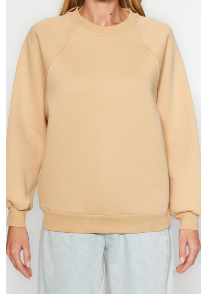 Kadın Moda Şık Oversize Bisiklet Yaka Düşük Kol Uzun Rahat Kalıp Basic Reglan Kol Örme Sweatshirt