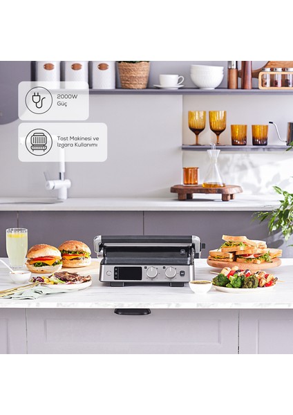 Sear And Grill Inox Yapışmaz Döküm Plakalı 2 Sı 1 Arada Izgara ve Tost Makinesi 2000W