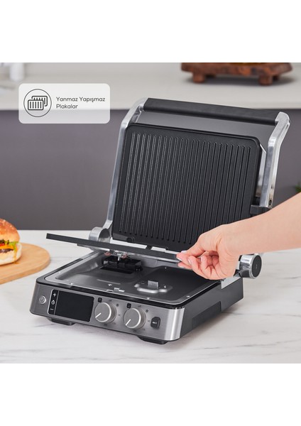 Sear And Grill Inox Yapışmaz Döküm Plakalı 2 Sı 1 Arada Izgara ve Tost Makinesi 2000W