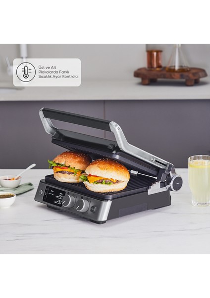 Sear And Grill Inox Yapışmaz Döküm Plakalı 2 Sı 1 Arada Izgara ve Tost Makinesi 2000W