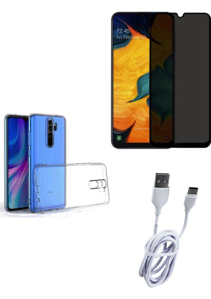 Redmi Note 8 Pro Hayalet Ekran Koruyucu, Şeffaf Kılıf ve Şarj Kablosu Seti | 3'lü Koruma Paketi