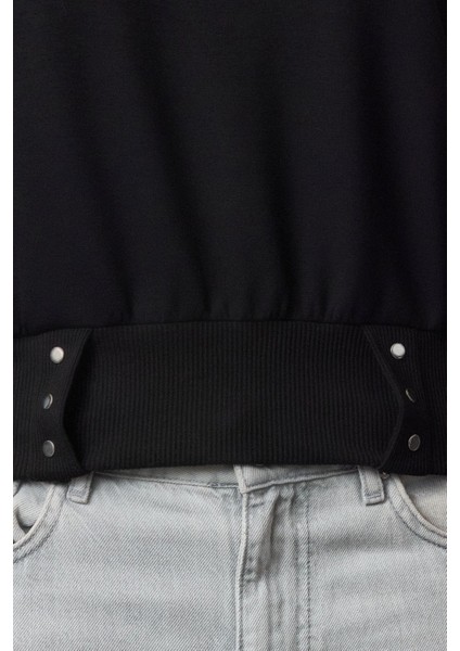 Tarz Bol Bisiklet Yaka Düşük Kol Uzun Çıtçıtlı Rahat Kalıp Crop Kalın Örme Sweatshirt modelleri