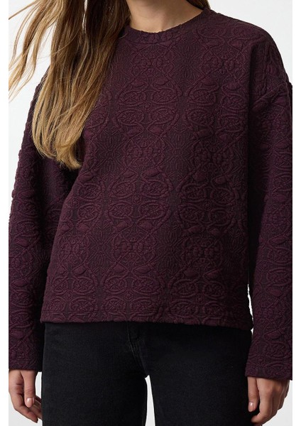 Tarz Regular Bisiklet Yaka Standart Kol Regular Jakarlı Normal Kalıp Örme Sweatshirt