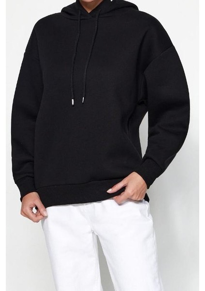 Regular Kapüşonlu Standart Kol Regular Kapüşonu Slogan Baskılı Geniş Kesim Örme Sweatshirt fiyatları