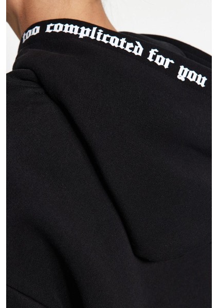 Regular Kapüşonlu Standart Kol Regular Kapüşonu Slogan Baskılı Geniş Kesim Örme Sweatshirt fırsatları