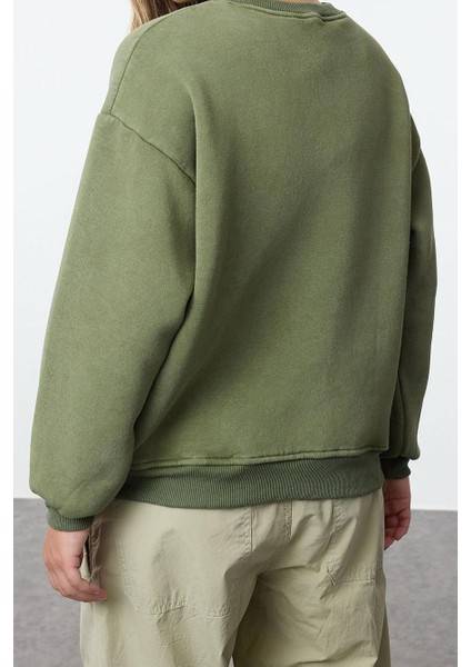 Tarz Bol Bisiklet Yaka Düşük Kol Uzun Eskitme Kalın Içi Polarlı Geniş Kalıp Örme Sweatshirt