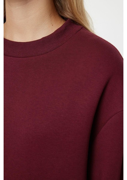 Tarz Relaxed Dik Yaka Düşük Kol Regular Kalın Içi Polarlı Rahat Kalıp Örme Sweatshirt modelleri