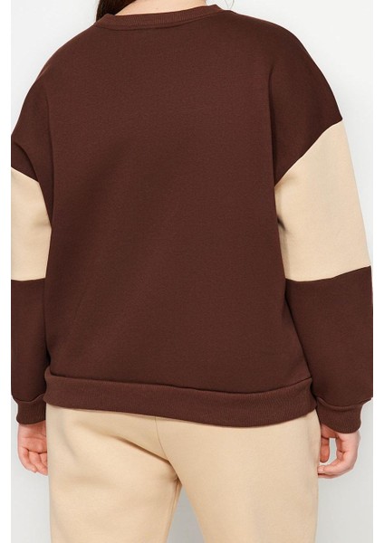 Büyük Beden Oversize Bisiklet Yaka Düşük Kol Kalın Içi Polarlı Nakış Detaylı Örme Sweatshirt indirimleri