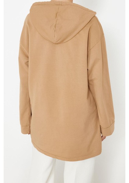 Tesettür Tarz Regular Kapüşonlu Standart Kol Uzun Asit Yıkamalı Örme Sweatshirt indirimleri