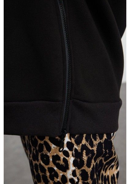 Kadın Moda Şık Bol Kapüşonlu Düşük Kol Uzun Fermuar Detaylı Kalıp Kalın Içi Polarlı Örme Sweatshirt fırsatları