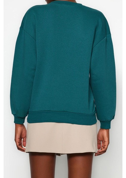 Bisiklet Yaka Düşük Kol Kalın Içi Polarlı Slogan Nakışlı Rahat Kalıp Örme Sweatshirt fırsatları