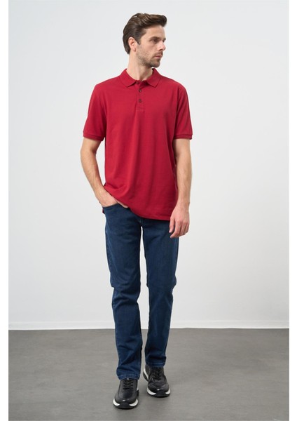 Bordo Kısa Kol Düz Pike Polo Yaka Casual Slim Fit Tişört 1011240900