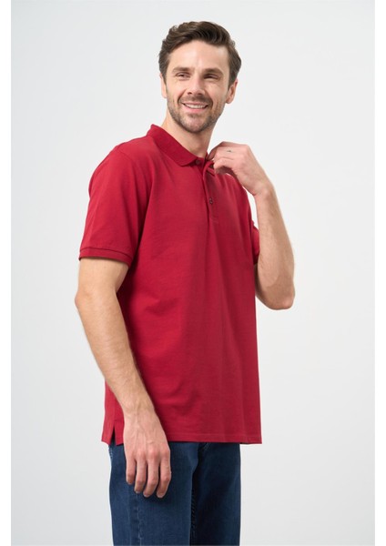 Bordo Kısa Kol Düz Pike Polo Yaka Casual Slim Fit Tişört 1011240900