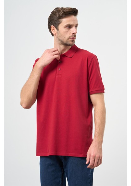 Bordo Kısa Kol Düz Pike Polo Yaka Casual Slim Fit Tişört 1011240900