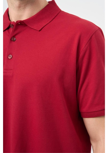 Bordo Kısa Kol Düz Pike Polo Yaka Casual Slim Fit Tişört 1011240900