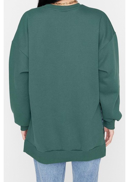 Oversize Bisiklet Yaka Düşük Kol Uzun Geniş Kalıp Yırtmaç Kalın Içi Polarlı Örme Sweatshirt indirimleri