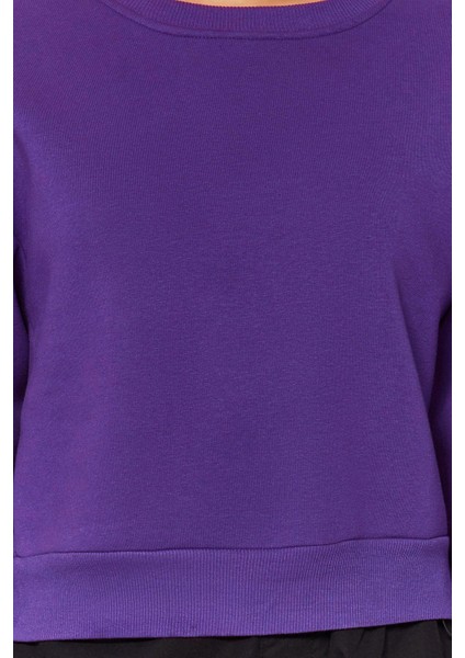 Tarz Crop Dik Yaka Düşük Kol Crop Rahat Kesim Crop Basic Kalın Içi Polarlı Örme Sweatshirt fırsatları
