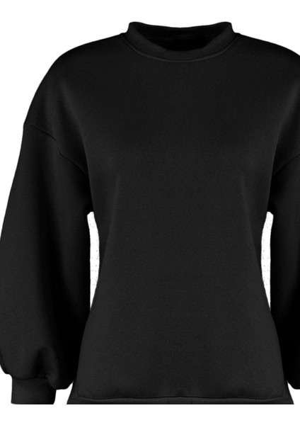 Oversize Bisiklet Yaka Düşük Kol Uzun Geniş Kalıp Yırtmaç Kalın Içi Polarlı Örme Sweatshirt indirimleri