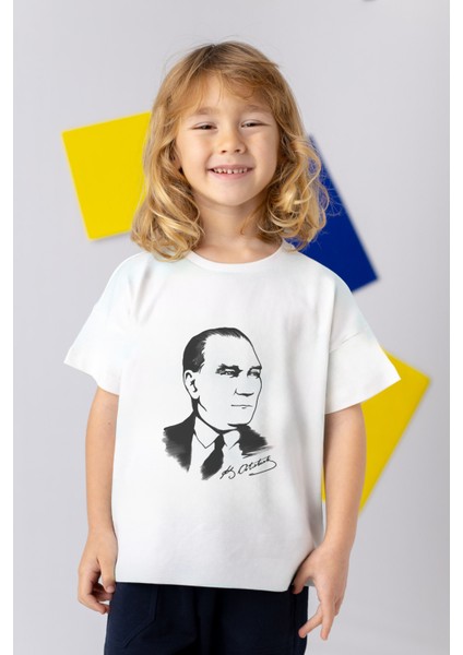Unisex Çocuk Atatürk Baskılı Kısa Kollu T-Shirt - Beyaz fiyatları