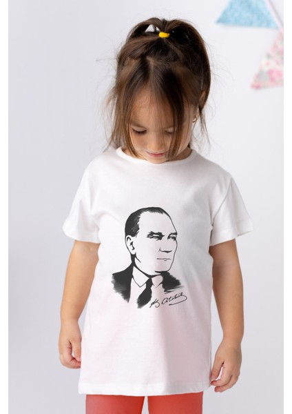 Unisex Çocuk Atatürk Baskılı Kısa Kollu T-Shirt - Beyaz modelleri