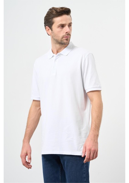Beyaz Kısa Kol Düz Pike Polo Yaka Casual Slim Fit Tişört 1011240900