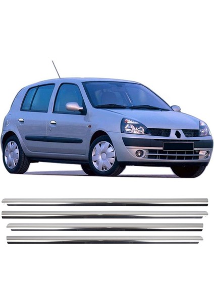 Renault Clio 2 Uyumlu HB 1999-2006 Krom Cam Çıtası 4 Parça Paslanmaz Çelik