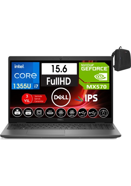 Latitude 3550 Intel Core I7 1355U 64GB Ddr5 4tb SSD  15.6" Fhd IPS MX570 Freedos Taşınabilir Bilgisayar WN012L54501420+ZETTAÇANTA