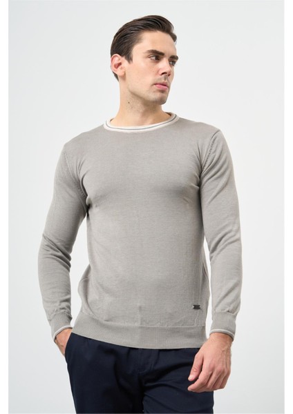 Gri Uzun Kol Düz Örme Bisiklet Yaka Classic Slim Fit Triko 1012245108 fiyatları