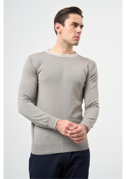 Gri Uzun Kol Düz Örme Bisiklet Yaka Classic Slim Fit Triko 1012245108 modelleri