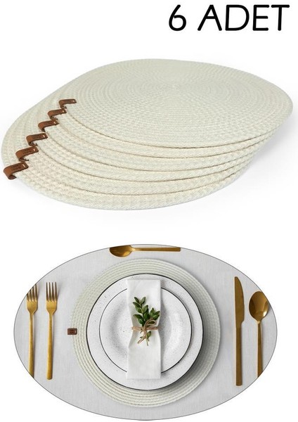 6 Kişilik Amerikan Servis Jüt Tabak Altlığı Supla Takımı 30CM Krem