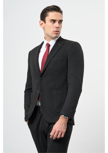 Siyah Desen Örme Kılıç Yaka Beli Lastikli 6 Drop Slim Fit Classic Takım Elbise 1001245170 fiyatları