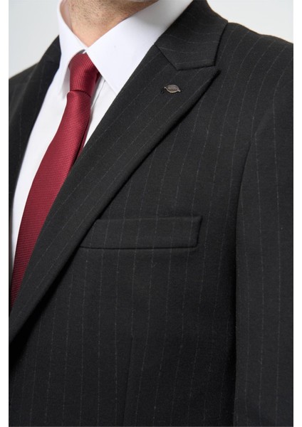 Siyah Desen Örme Kılıç Yaka Beli Lastikli 6 Drop Slim Fit Classic Takım Elbise 1001245170 modelleri