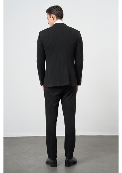 Siyah Desen Örme Kılıç Yaka Beli Lastikli 6 Drop Slim Fit Classic Takım Elbise 1001245170 fırsatları