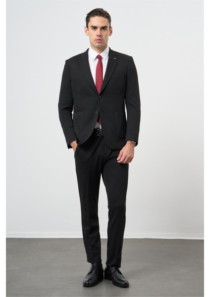 Siyah Desen Örme Kılıç Yaka Beli Lastikli 6 Drop Slim Fit Classic Takım Elbise 1001245170 indirimleri