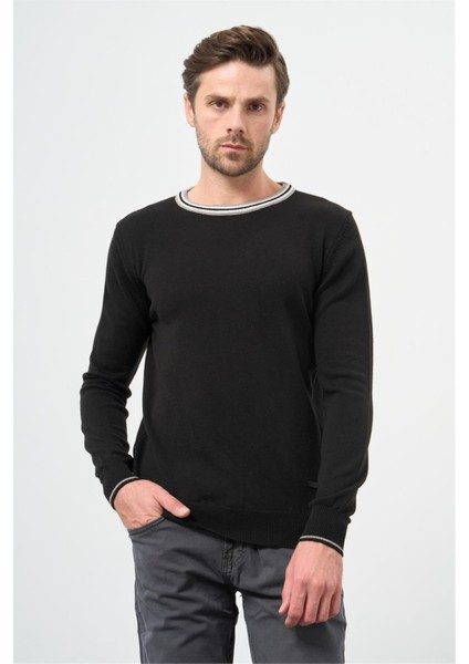 Siyah Uzun Kol Düz Örme Bisiklet Yaka Classic Slim Fit Triko 1012245108 fiyatları