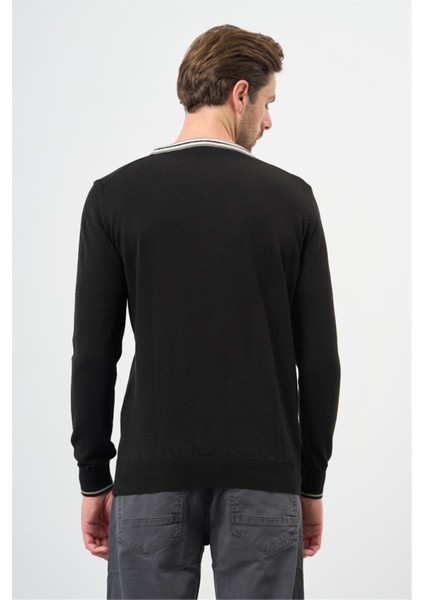 Siyah Uzun Kol Düz Örme Bisiklet Yaka Classic Slim Fit Triko 1012245108 fırsatları