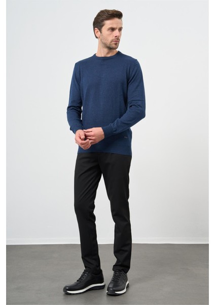 İndigo Mavi Uzun Kol Düz Örme Bisiklet Yaka Classic Comfort Fit Triko 1012245006 fiyatları