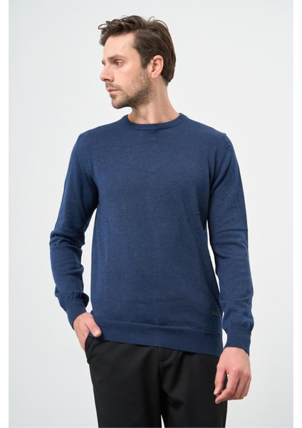 İndigo Mavi Uzun Kol Düz Örme Bisiklet Yaka Classic Comfort Fit Triko 1012245006 fırsatları