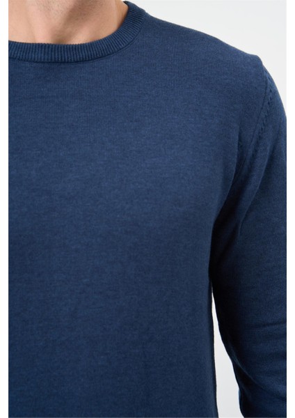 İndigo Mavi Uzun Kol Düz Örme Bisiklet Yaka Classic Comfort Fit Triko 1012245006 indirimleri