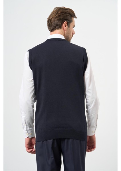Koyu Lacivert Düz Örme V Yaka Classic Comfort Fit Triko 1012245003 indirimleri
